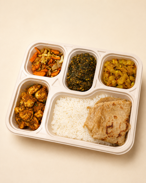 EquiBowl Classic Egg Bowl with rice, chapathi and vegetable sides